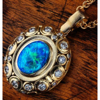 Kashmir's Sky Opal 22K Gold Pendant with Diamonds