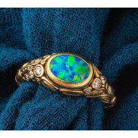 Celestial Flame 22K Gold Ring with One-of-a-Kind Opal