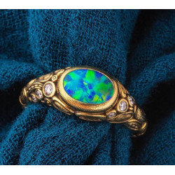 Celestial Flame 22K Gold Ring with One-of-a-Kind Opal