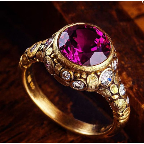 Royal Enchantment 22K Gold Ring with Amethyst and Diamonds