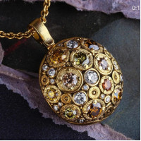 Golden Radiance 22K Gold Pendant with Yellow Sapphire, Green & White Diamonds