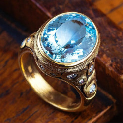 Blue Celestial 22K Gold Ring with Topaz and Diamonds