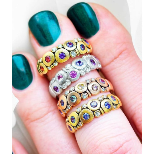 Prismatic Harmony 22K Gold, Silver, and Rose Gold Rings with Gemstones