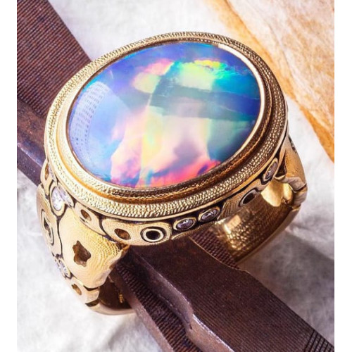 Eternal Depths 22K Gold Ring with Rare Opal from 1556 Meters Below